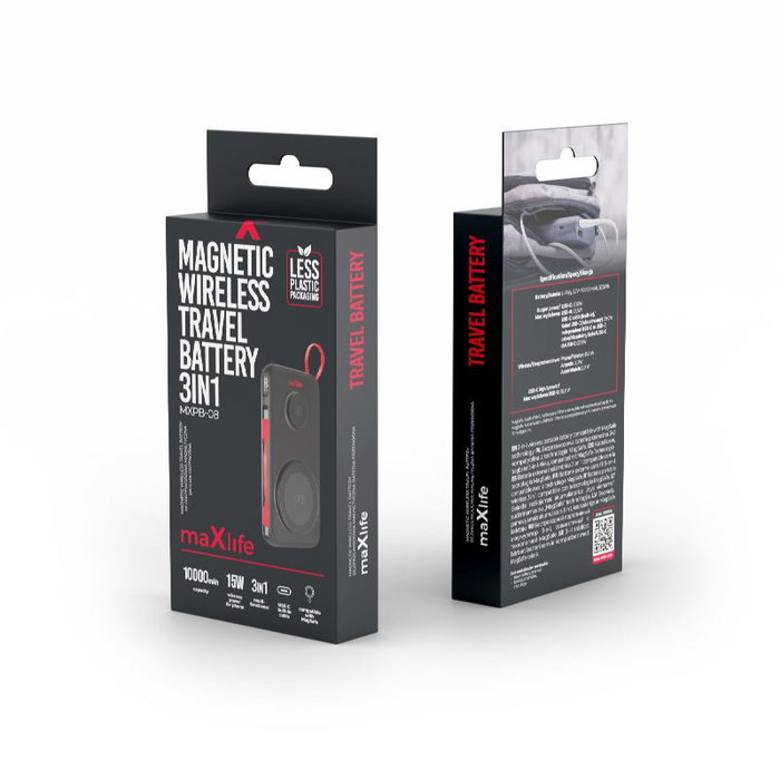 FOREVER Maxlife power bank inalámbrico MXPB-08 10000 mAh magnético 3in1 negro