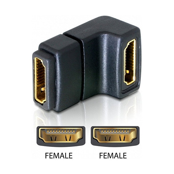 DeLOCK Adaptador HDMI hembra a hembra 90° hacia abajo, Negro DeLOCK Adaptador HDMI hembra a hembra 90° hacia abajo, Negro