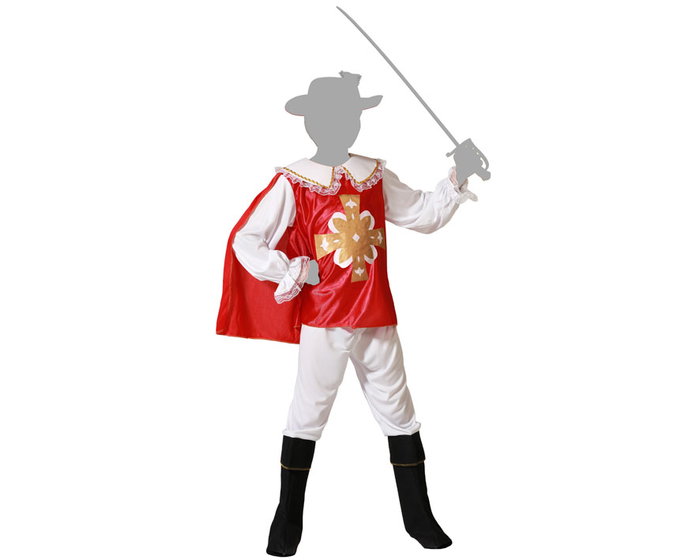 Disfraz Mosquetero Clásico Infantil Niños, Rojo con Capa, Camisa y Pantalón, Talla 3-4 Años, para Carnaval o Fiestas Temáticas
