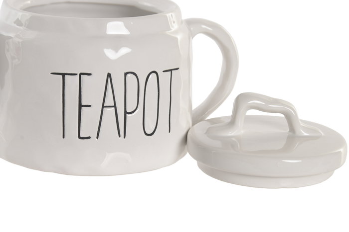 DKD Home Decor Tetera Cottage, colección Huide 26, 600 ml, blanco, porcelana, apto lavavajillas (13 x 12.6 x 22 cm)