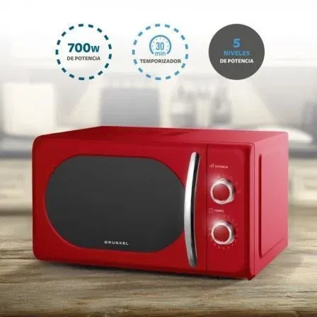 Grunkel Microondas Vintage MW-20ROJO 700W Capacidad 20L Rojo