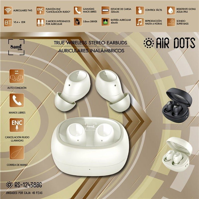 SAMI AIR DOTS TWS Auriculares Inalámbricos Bluetooth Mini Beige - 40mAh/320mAh
