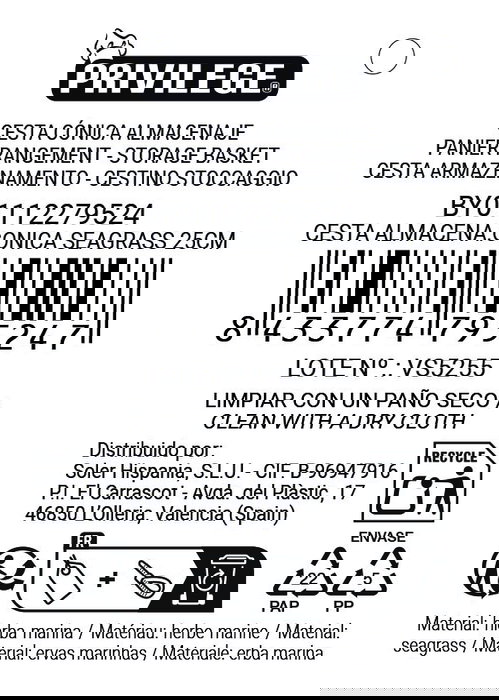 Inde Cesta Cónica Seagrass Almacenamiento 25 cm (24 Unidades)