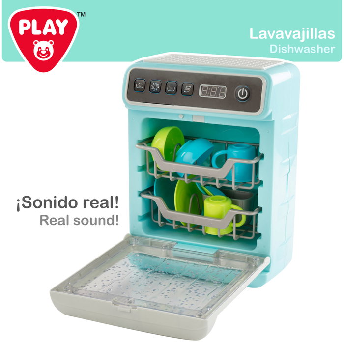 PLAY Lavavajillas de juguete eléctrico con luz, sonido y accesorios