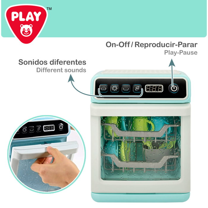 PLAY Lavavajillas de juguete eléctrico con luz, sonido y accesorios