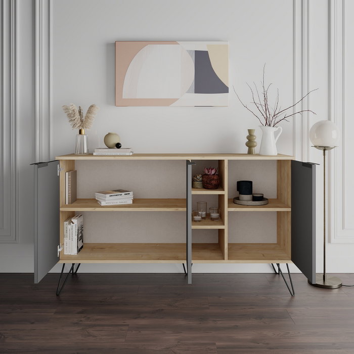 Hanah Home Clara Console - Roble, Antracita - Consola Moderna Elegante con Amplio Almacenamiento, Fabricada en Tablero de Partículas Melaminado de 18mm