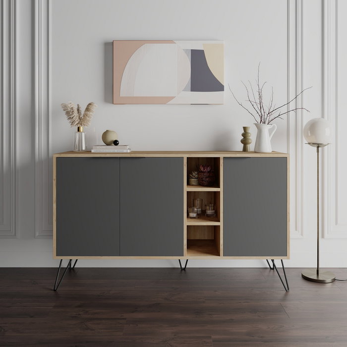 Hanah Home Clara Console - Roble, Antracita - Consola Moderna Elegante con Amplio Almacenamiento, Fabricada en Tablero de Partículas Melaminado de 18mm