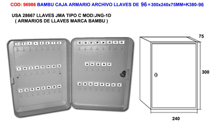 Armario de archivo para 96 llaves PB-K300-96 Armario de archivo para 96 llaves PB-K300-96