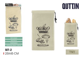 Quttin Set de 2 Bolsas para Pan Reutilizables TNT 25 cm x 45 cm