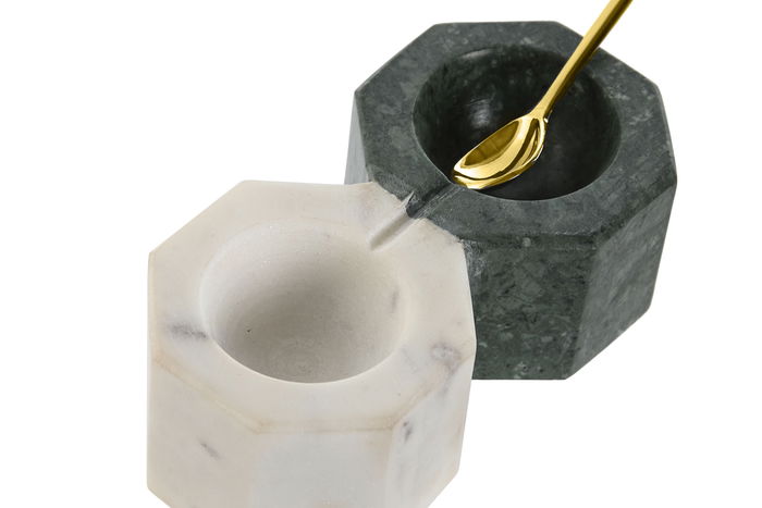 DKD Home Decor Set de 2 especieros 6 x 5 x 13 cm Verde Blanco Marmol Metal Cuchara