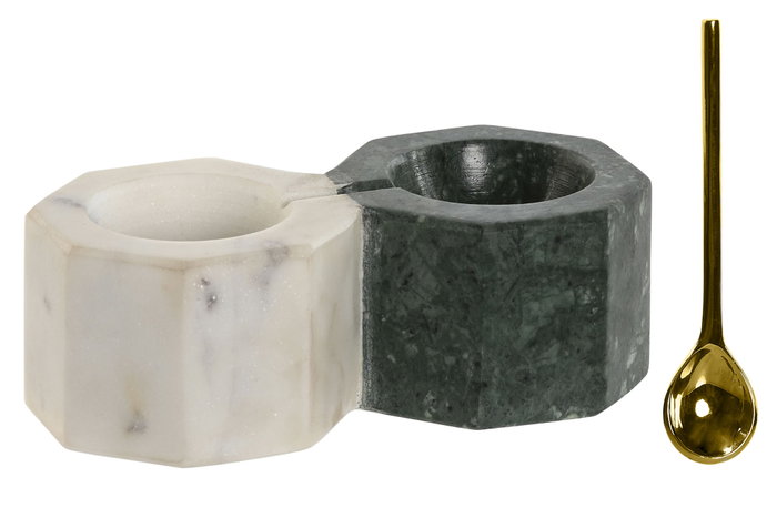 DKD Home Decor Set de 2 especieros 6 x 5 x 13 cm Verde Blanco Marmol Metal Cuchara