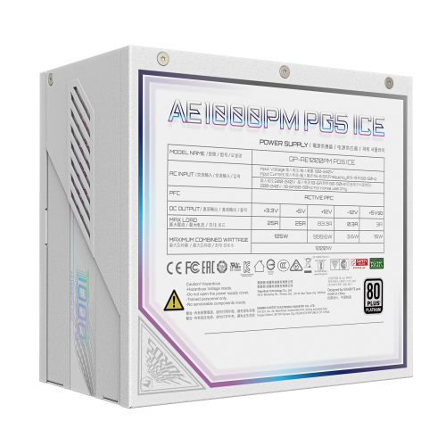 GIGABYTE Fuente de Alimentación AORUS ELITE P1000W ICE 28200-AE10W-1EUR, 1000W, 80 PLUS Platinum, Modular, ATX 3.0, Blanco