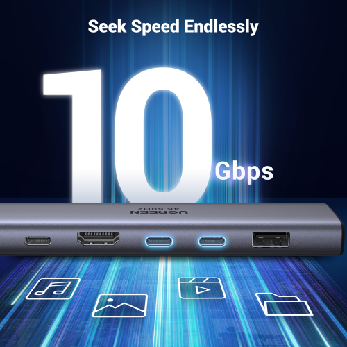 UGREEN REVODOK Base 7 en 1 USB-C 4K@60Hz HDMI 10Gbps SD/TF PD 100W Gris