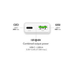 MEDIARANGE MRMA125 Cargador 30W 2 Puertos (1x USB-A/1x USB-C) GaN Blanco