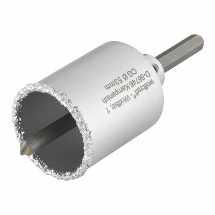 Wolfcraft Corona de perforación recubierta de carburo de tungsteno con adaptador, ø53 x 55 mm Wolfcraft Corona de perforación recubierta de carburo de tungsteno con adaptador, ø53 x 55 mm