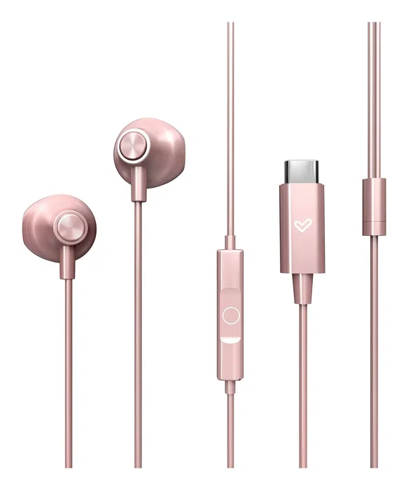 Energy Sistem EasyPods Auriculares Intraurales Alámbricos con Micrófono, USB-C, Compatible con Asistentes de Voz, Control de Reproducción, Color Oro Rosa