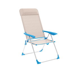Marbueno Silla Plegable 5 Posiciones Aluminio con Cojin Beige/Azul Playa y Piscina 69X58X109 cm 10175