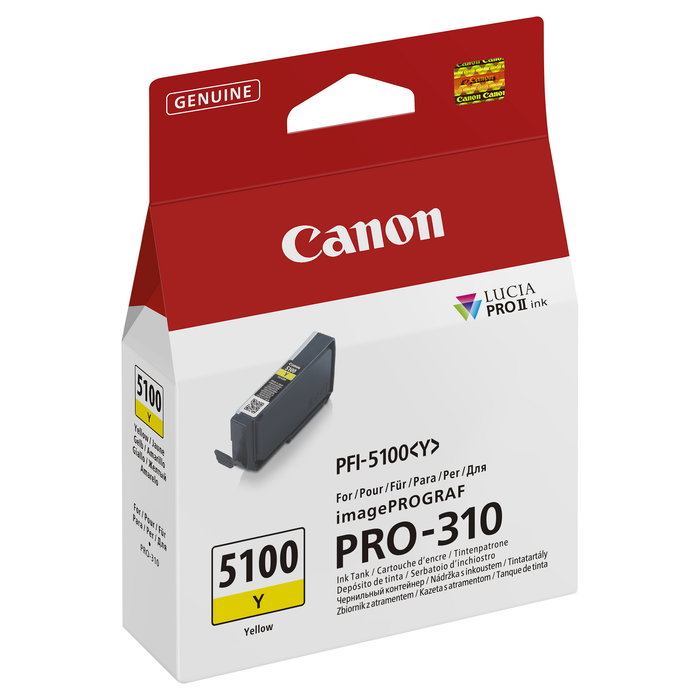 Canon PFI-5100 Cartucho de Tinta Amarilla, 14.4 ml, Compatible con imagePROGRAF PRO-310 y Serie PFI-5100, Pack Individual, Tinta Original