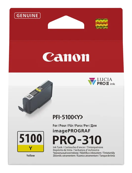 Canon PFI-5100 Y Cartucho de Tinta Original Amarillo 14.4 ml para imagePROGRAF PRO-310 - Pack Individual