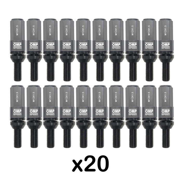 Omp Juego de 20 Tornillos de Rueda Speed M12x1.5 con Protector Plata