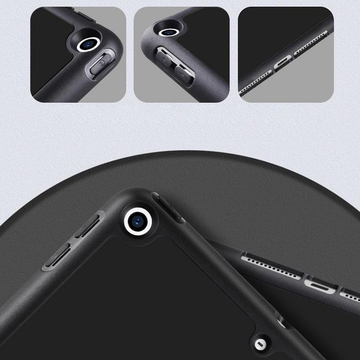 eSTUFF Estuche para iPad 9.7 2018/2017 con Compartimento para Lápiz, Cuero PU Negro