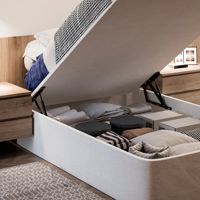 Emuca Juego de mecanismos elevables para cama canapé, apertura frontal, para camas de 135 cm, Acero, Pintado negro