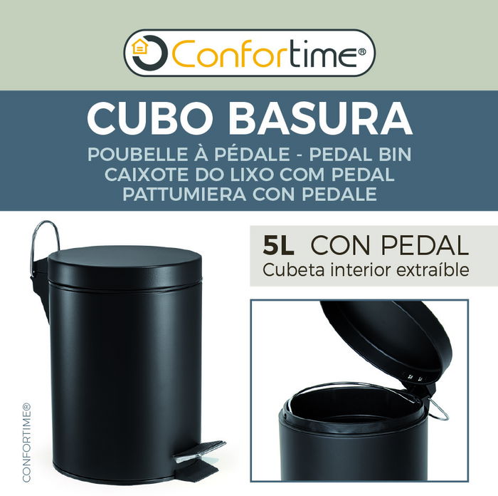Inde Cubo Basura Metal con Pedal 5 Litros Negro 20.5 cm (Ancho) x 27 cm (Largo) x 27.4 cm (Alto) (6 Unidades)