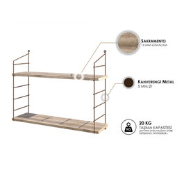 Hanah Home Sacramento Estantería de Pared Moderna Industrial Marrón 72x58x20 cm Tablero Melamina Soporte Metálico