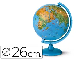 Blanca Globo terráqueo modelo Arca 26 cm diámetro, físico y político, esfera luminosa con base y meridiano de plástico.