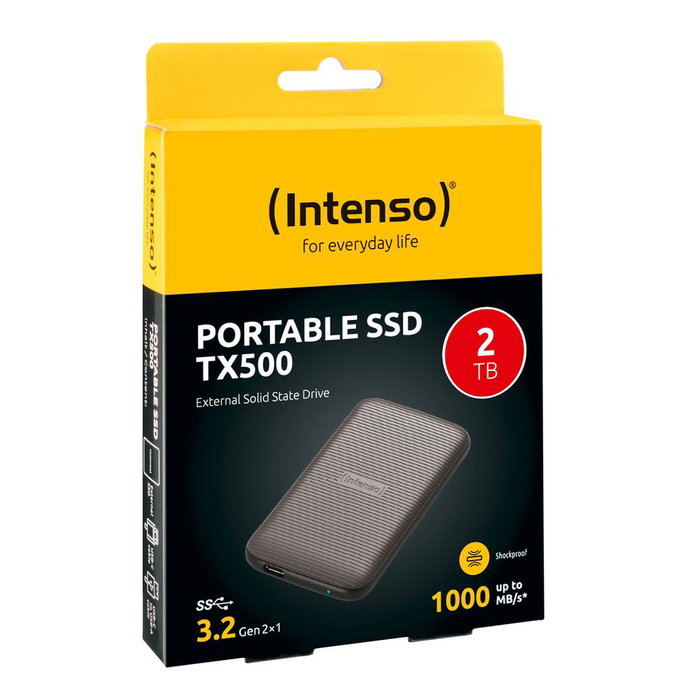 Intenso Disco Duro Externo SSD TX500 2TB, USB Tipo C, Velocidad Lectura 1000 MB/s, Color Marrón