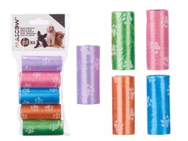 MASCOW Set de 5 Rollos de Bolsas para Mascota, 15 Unidades, Colores Variados
