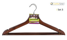 Confortime Percha Madera Marrón, Set de 3, Para Ropa, Medidas 44.5 x 24 x 1.3 cm (24 Cajas)
