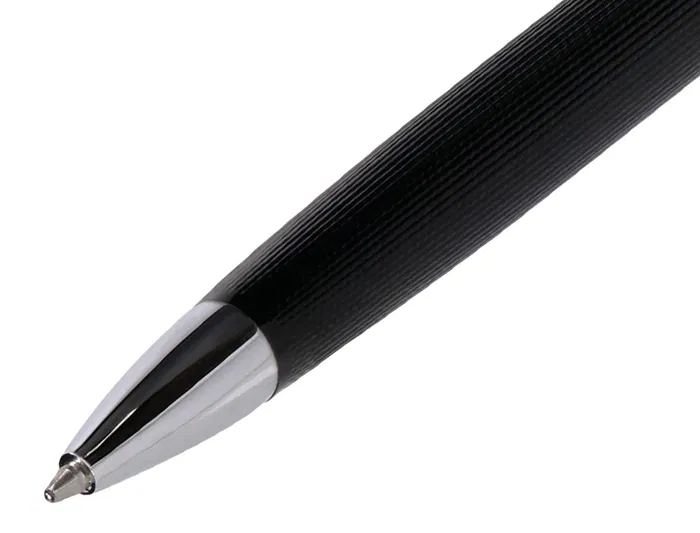 Belius Turbo Boligrafo y Estuche Aluminio Textura Punteada Negro y Plateado Tinta Azul Caja Diseño