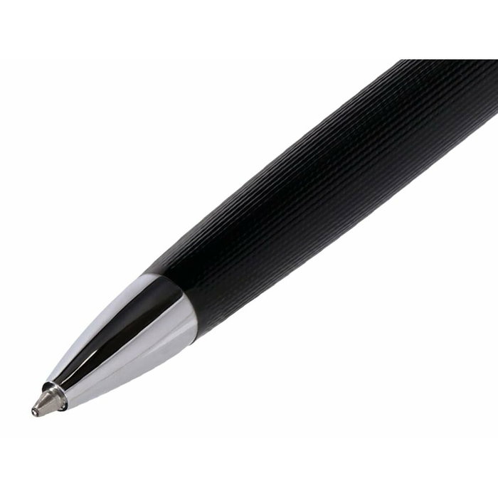 Belius Bolígrafo Turbo con textura punteada negro y plateado, tinta azul y estuche