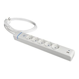Solera Ion - Regleta de 5 Tomas Schuko con 2 Puertos USB (A+C), Interruptor Luminoso, 16A 3680W, Cable 1.5m H05VV-F, Color Blanco