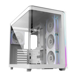 FSP M580-WP Caja PC Gaming ATX Mid Tower - Blanca, 4 Ventiladores PWM ARGB Reverse 120mm, USB 3.0, USB Tipo-C, Panel de Vidrio Templado Curvo, Soporte 360mm