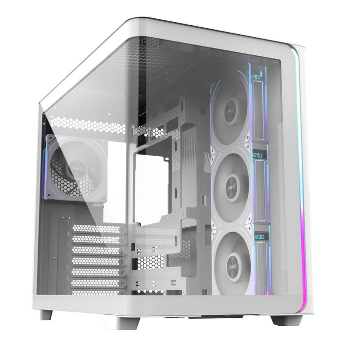 FSP M580-WP Plus Torre Media Midi Tower Blanco ARGB - Carcasa PC con Vidrio Templado, ATX, micro-ATX, Mini-ITX, Ventiladores 4x 120mm Incluidos