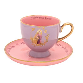 WIDDOP & CO Taza de Té y Platillo Rapunzel Princesas Disney Rosa Morado Pastel