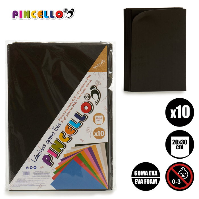 Pincello Juego 10 Laminas Goma Eva Negro 20 x 30 cm (Set de 24)