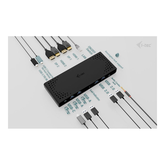 I-tec Dock Estación Acoplamiento Universal Dual 4K Display USB-C PD 85W, 2x HDMI, 2x DisplayPort, Gigabit Ethernet, Negro I-tec Dock Estación Acoplamiento Universal Dual 4K Display USB-C PD 85W, 2x HDMI, 2x DisplayPort, Gigabit Ethernet, Negro