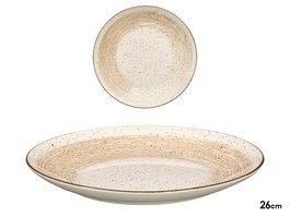 Vessia Plato Llano Patinado, Marrón y Blanco, 26 cm de Diámetro, Cerámica de Porcelana (Set de 24)