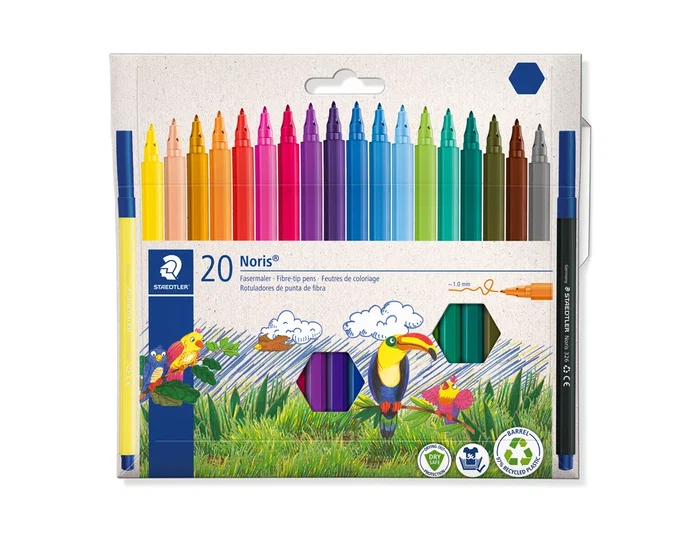 Staedtler Noris Club 326 Rotuladores de punta de fibra, colores surtidos, caja de 20 unidades