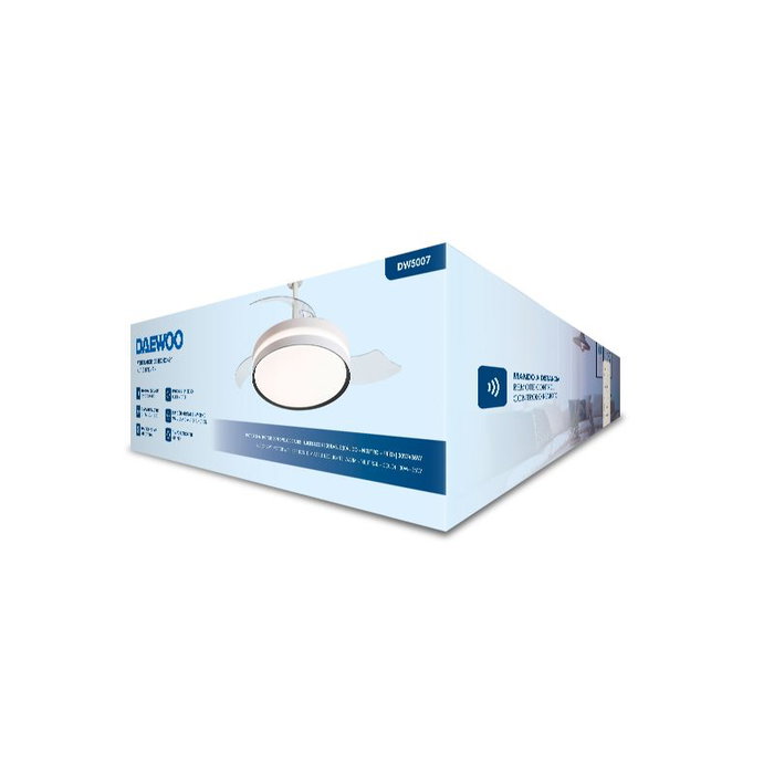 DAEWOO Ventilador de Techo con Aspas Retráctiles de 42 Pulgadas, LED 36W, Control por App, 3 Velocidades, Motor 30W