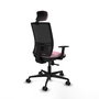 Silla de oficina Yunquera con mecanismo Sincro tapizada con Tela color Rosa y malla color Negro. Equipada con lumbar 1D, Brazos 1D, Cabecero 1D y Ruedas 65mm nailon
