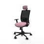Silla de oficina Yunquera con mecanismo Sincro tapizada con Tela color Rosa y malla color Negro. Equipada con lumbar 1D, Brazos 1D, Cabecero 1D y Ruedas 65mm nailon