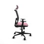 Silla de oficina Yunquera con mecanismo Sincro tapizada con Tela color Rosa y malla color Negro. Equipada con lumbar 1D, Brazos 1D, Cabecero 1D y Ruedas 65mm nailon