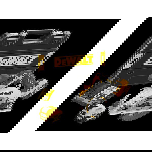 DeWALT Sierra Circular Inalámbrica 12V, Disco 14 cm 3600 RPM, Ajuste de Corte Biselado, Batería de Litio, DCS512P2-QW
