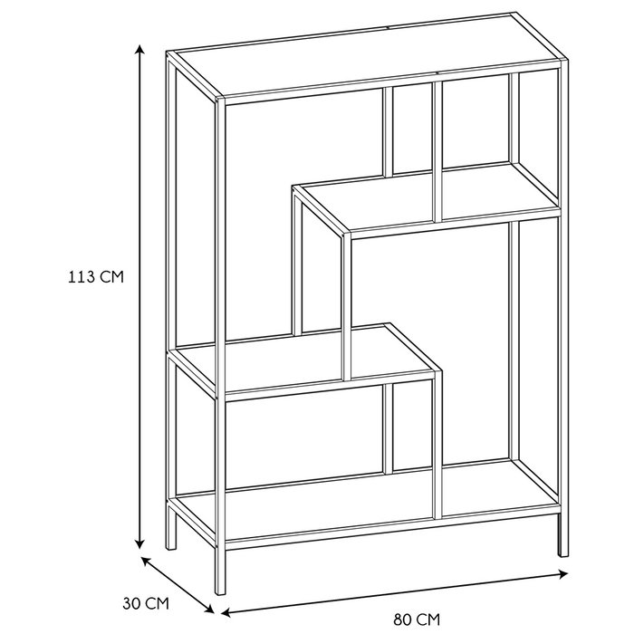 Home Deco Factory Estantería Lounge Edison 80x30x113 cm con Estructura de Hierro y Baldas de Vidrio para Exhibir y Almacenar