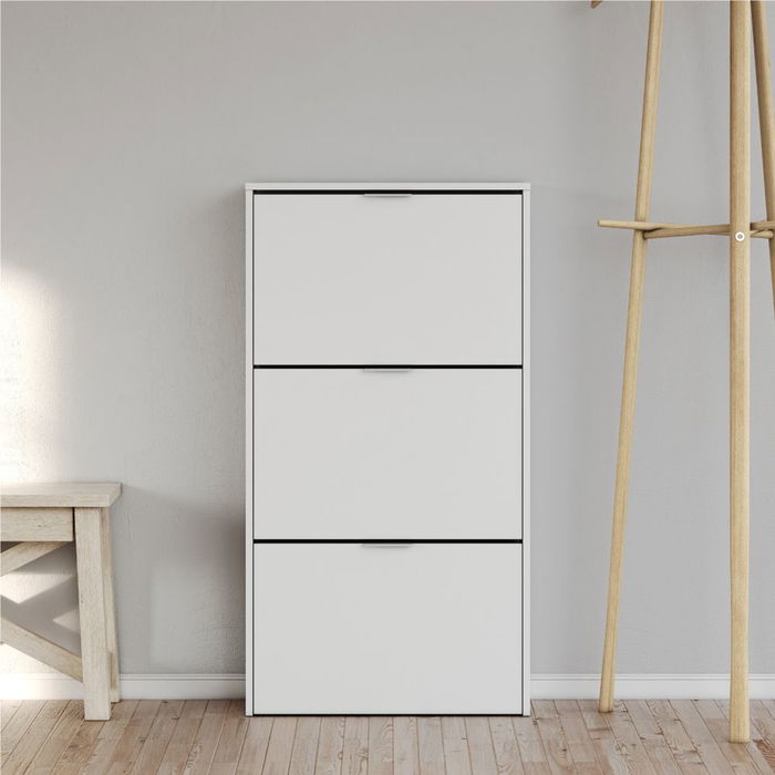Forés/Arkit Zapatero Mueble 3 Puertas Abatibles Blanco Brillo Melamina 60x22x113cm