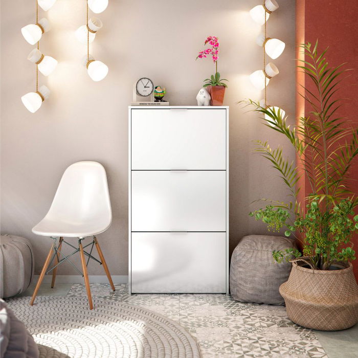 Forés/Arkit Zapatero Mueble 3 Puertas Abatibles Blanco Brillo Melamina 60x22x113cm
